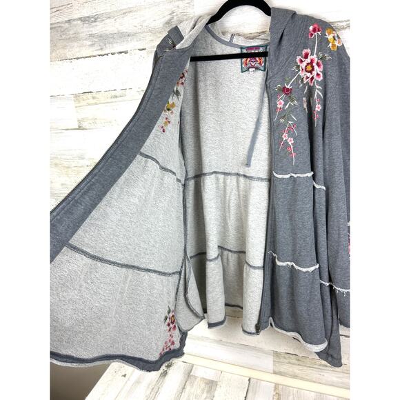 Johnny Was Women’s XL Gray Embroidered Acacia Tiered Zip-Up Boho Hoodie Shirt - Picture 4 of 9